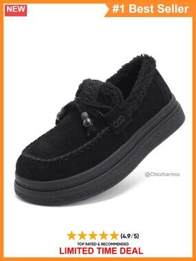 Suede Leather Loafers Women's Winter Warm Walking Shoes Lace Up